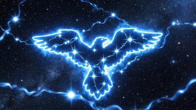 Abstract illustration of a glowing eagle with starry background for design elements or thematic concepts