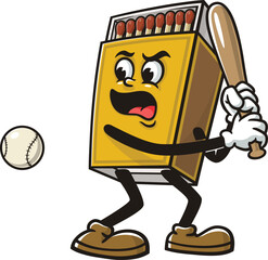 Matchstick box mascot cartoon playing baseball
