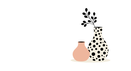 Minimalist Vases with Botanical Accents on White Background.