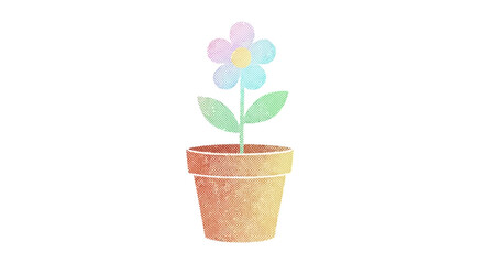 Stylized pastel flower in a terracotta pot on a white background.