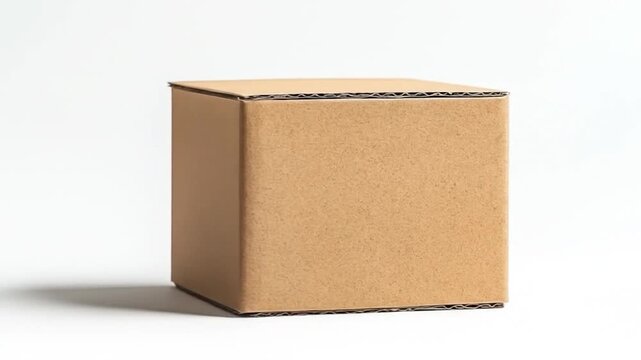 Cardboard box with a square window opening, on white background