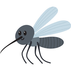 Cute Cartoon Mosquito Illustration with Translucent Wings and Black Body on a White Background