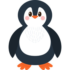 Cute cartoon penguin with black and white feathers orange feet and beak blush cheeks white chest standing isolated on transparent background simple and adorable animal illustration