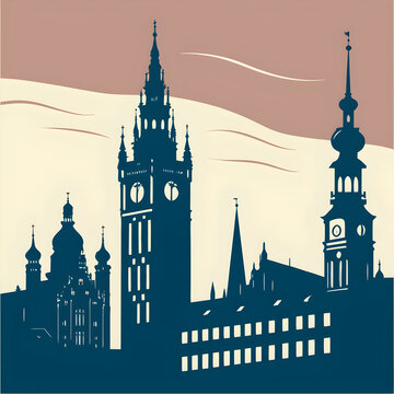 silhouette of the old town of gdansk poland