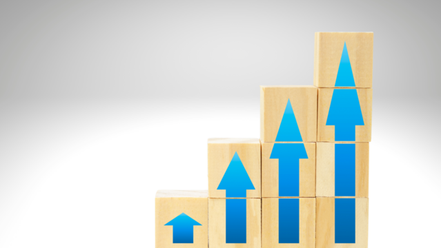 **Vibrant 3D business growth graph illustration with an upward arrow symbolizing financial market