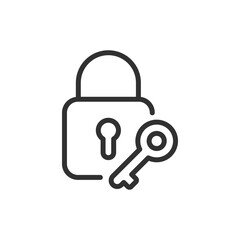 Padlock with key, linear icon. Secure access and data protection. Line with editable stroke.