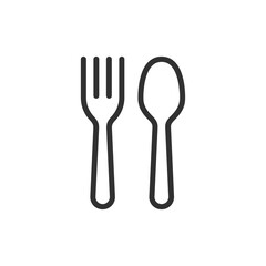 Fork and spoon with handles, linear icon. Tableware and restaurant service. Line with editable stroke.