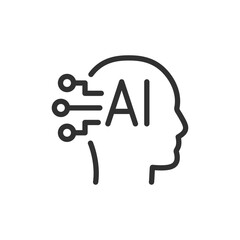 AI head, linear icon. Artificial intelligence and technology concept. Line with editable stroke.