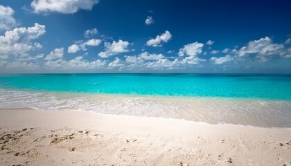 Fototapeta premium Sandy Beach With Turquoise Sea And Sky