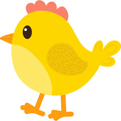 Cute Yellow Chick Standing and Walking Isolated on White Background with Orange Feet and Beak and Red Crest on Head