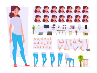 Cartoon Woman Character Animation Kit with Poses And Expression