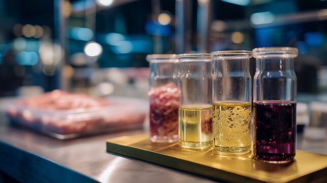 Laboratory experiment demonstrating enzymatic plastic breakdown using biotechnology and digital monitoring panels, emotion of excitement and discovery visible, representing scientific breakthroughs