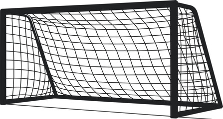 Soccer goal silhouette, sports equipment graphic, net structure design, field setup icon, flat vector illustration, black outline, athletic theme © Creative_design