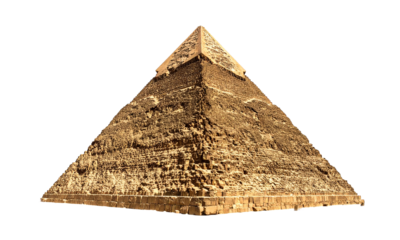 Ancient egyptian pyramid with erosion shown isolated, highlighting weathering, historical architecture, and the Great Pyramid’s iconic limestone structure.