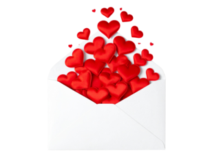 Valentine’s Day Envelope with Scattered Red Hearts – PNG