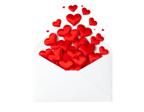 Valentine’s Day Envelope with Scattered Red Hearts – PNG