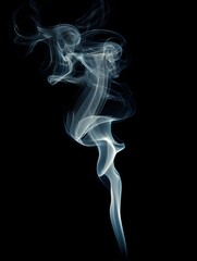 a delicate trail of white smoke swirling gracefully against a black background