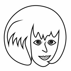 Minimalist line vector illustration of a woman's face with a bob hairstyle. Suitable for logo design, icons, posters, and contemporary decor.