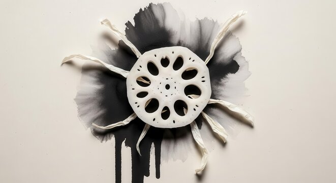 Abstract Composition Featuring Lotus Root and Ink Blot Artistic Arrangement