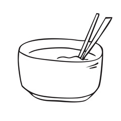 Bowl with chopsticks hand drawn doodle