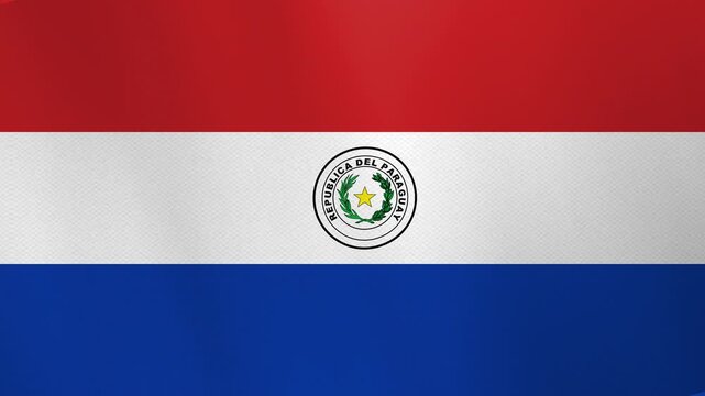 The flag of Paraguay. Realistic waving animation. Standard color. Seamless 4K video footage. Detailed cloth texture, natural