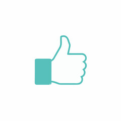 A simple teal thumbs-up icon on a white background, symbolizing approval, agreement, and positive feedback.