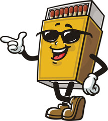 Matchstick box mascot cartoon wearing sunglasses