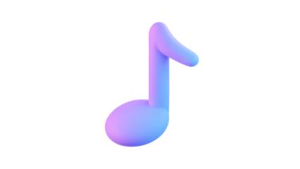 A 3d rendering of a purple and blue gradient musical eighth note, isolated on transparent background