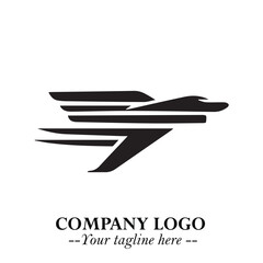 Plane Flying Fast Logo Symbol in Black on the White Background with Dynamic Aviation Design