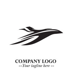 Plane Flying Fast Logo Symbol in Black on the White Background with Dynamic Aviation Design