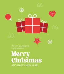 Festive Christmas and New Year Greeting Card with Gifts