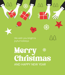 Festive Hands Exchanging Gifts for Merry Christmas and Happy New Year
