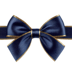 A beautiful navy blue ribbon with a gold edge tied into a bow
