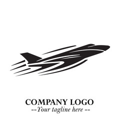 Plane Flying Fast Logo Symbol in Black on the White Background with Dynamic Aviation Design