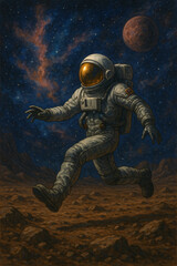 Astronaut Exploring Alien Planet Surrounded by Cosmic Wonder