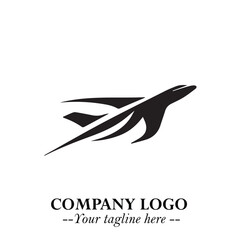 Plane Flying Fast Logo Symbol in Black on the White Background with Dynamic Aviation Design