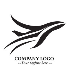 Plane Flying Fast Logo Symbol in Black on the White Background with Dynamic Aviation Design