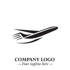 Plane Flying Fast Logo Symbol in Black on the White Background with Dynamic Aviation Design