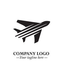 Plane Flying Fast Logo Symbol in Black on the White Background with Dynamic Aviation Design