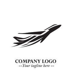 Plane Flying Fast Logo Symbol in Black on the White Background with Dynamic Aviation Design