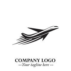 Plane Flying Fast Logo Symbol in Black on the White Background with Dynamic Aviation Design