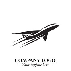 Plane Flying Fast Logo Symbol in Black on the White Background with Dynamic Aviation Design