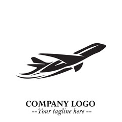 Plane Flying Fast Logo Symbol in Black on the White Background with Dynamic Aviation Design