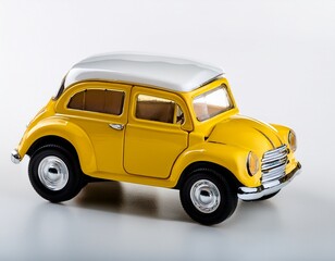 Obraz premium yellow toy car with white roof on white background
