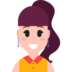 Flat Design Portrait Of A Young Woman With Dark Purple Hair Tied In A Ponytail Wearing A Yellow Shirt With A Red Collar