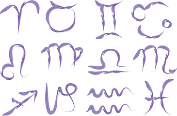 purple watercolor creative horoscope astrology signs set