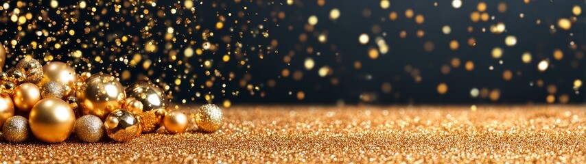 Glamorous new year celebration with gold bokeh champagne glasses and festive lights in an elegant party background