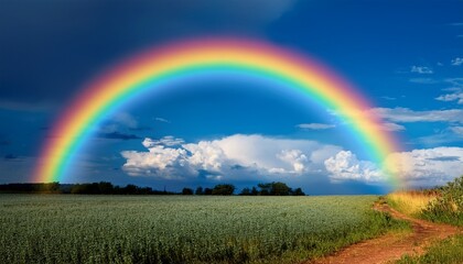 Obraz premium Beautiful Classic Rainbow Across In The Blue Sky After The Rain