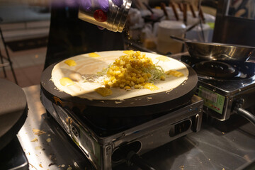 Making Corn Crepes – Traditional Street Food Preparation Process