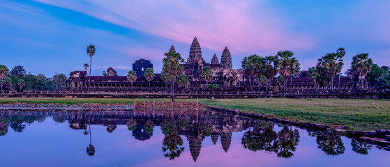 Panoramic view of Angkor Wat at sunset, Cambodia's iconic UNESCO World Heritage temple complex